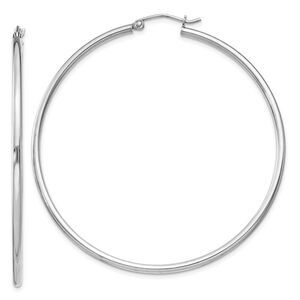 2mm, Sterling Silver, Classic Round Hoop Earrings - 55mm (2 1/8 Inch)